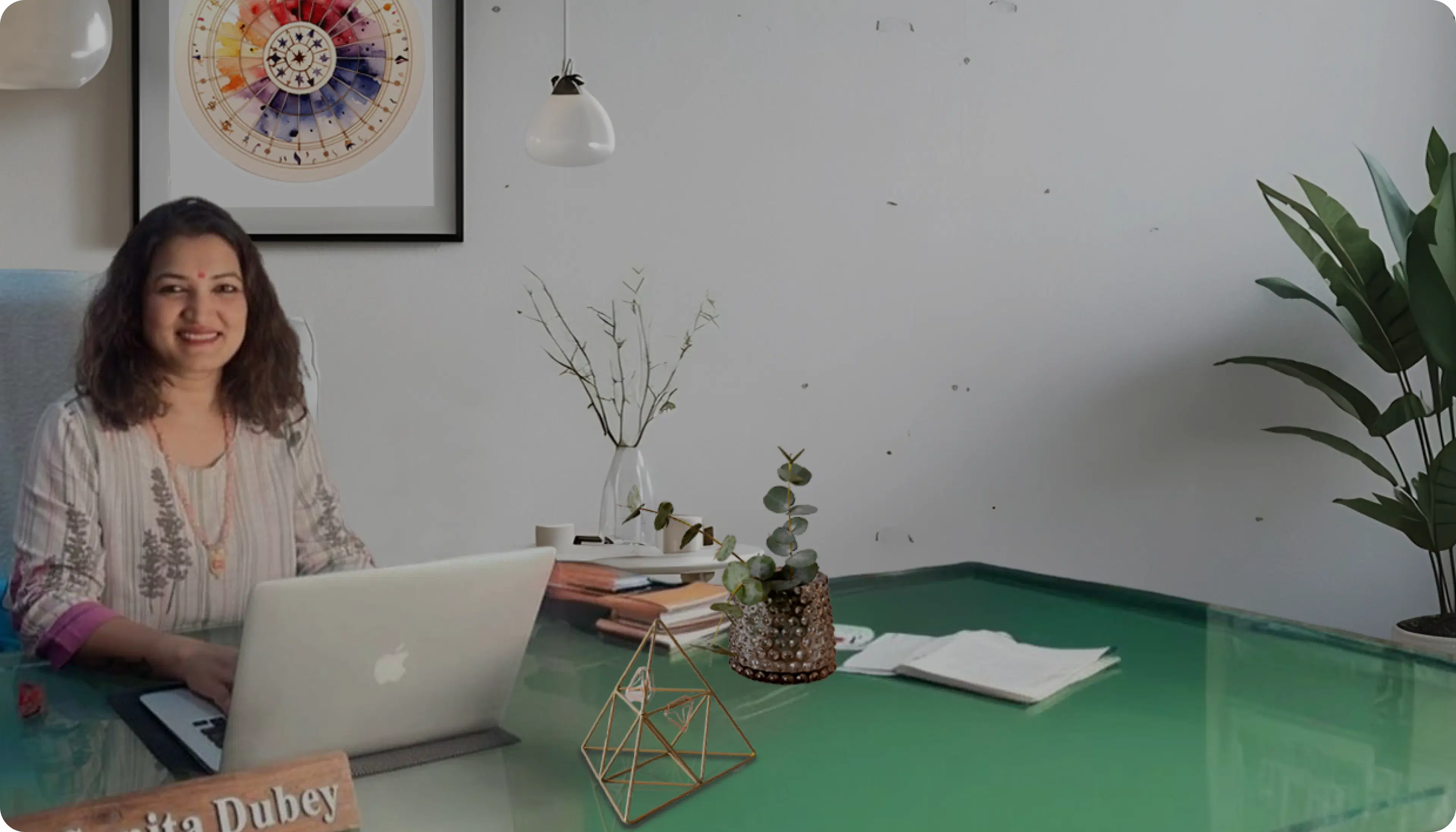 Astrology workspace with gemstones